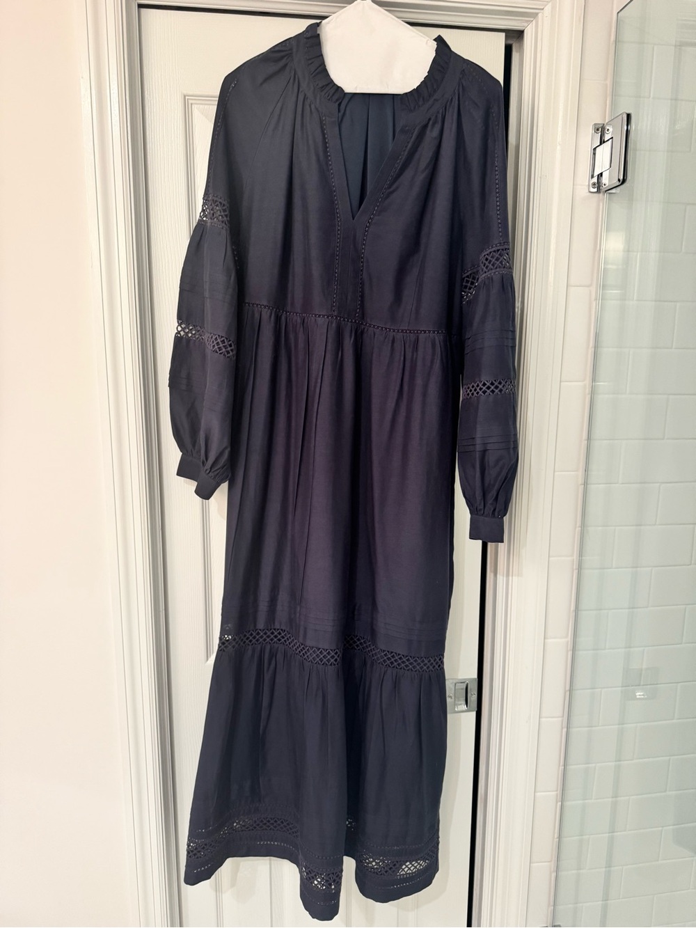 Marie Oliver NAVY Long Sleeve Maxi Dress with Lace Insets